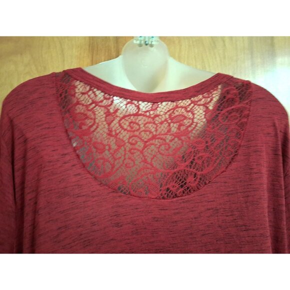 FADED GLORY Top Size 3X 22W-24W Berry Red Lace geometric print Tunic Rayon - Picture 3 of 5